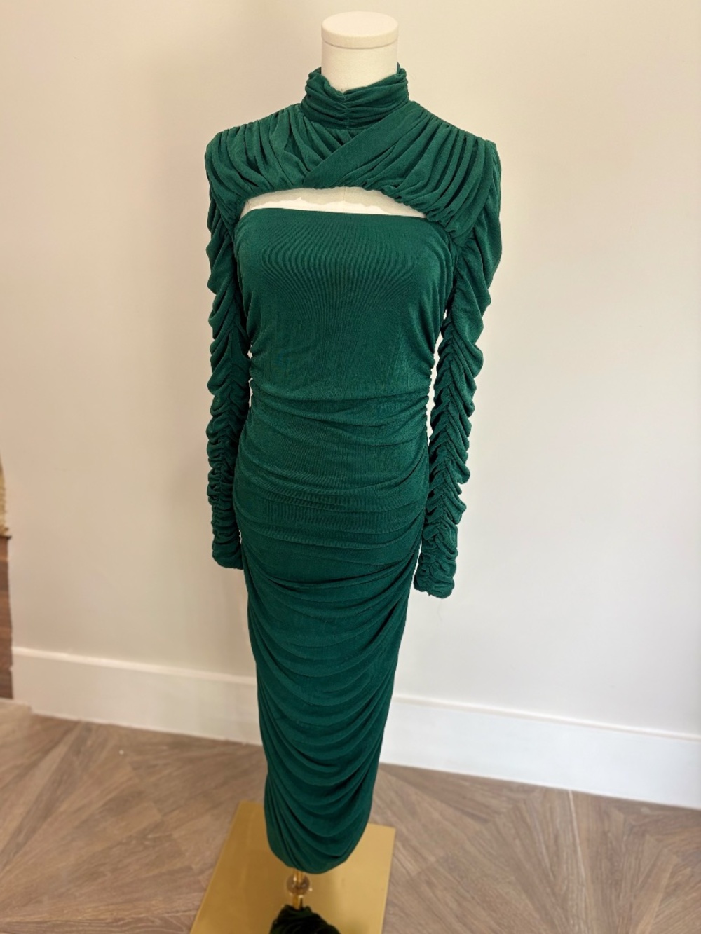 Emerald Draped cutout Gown